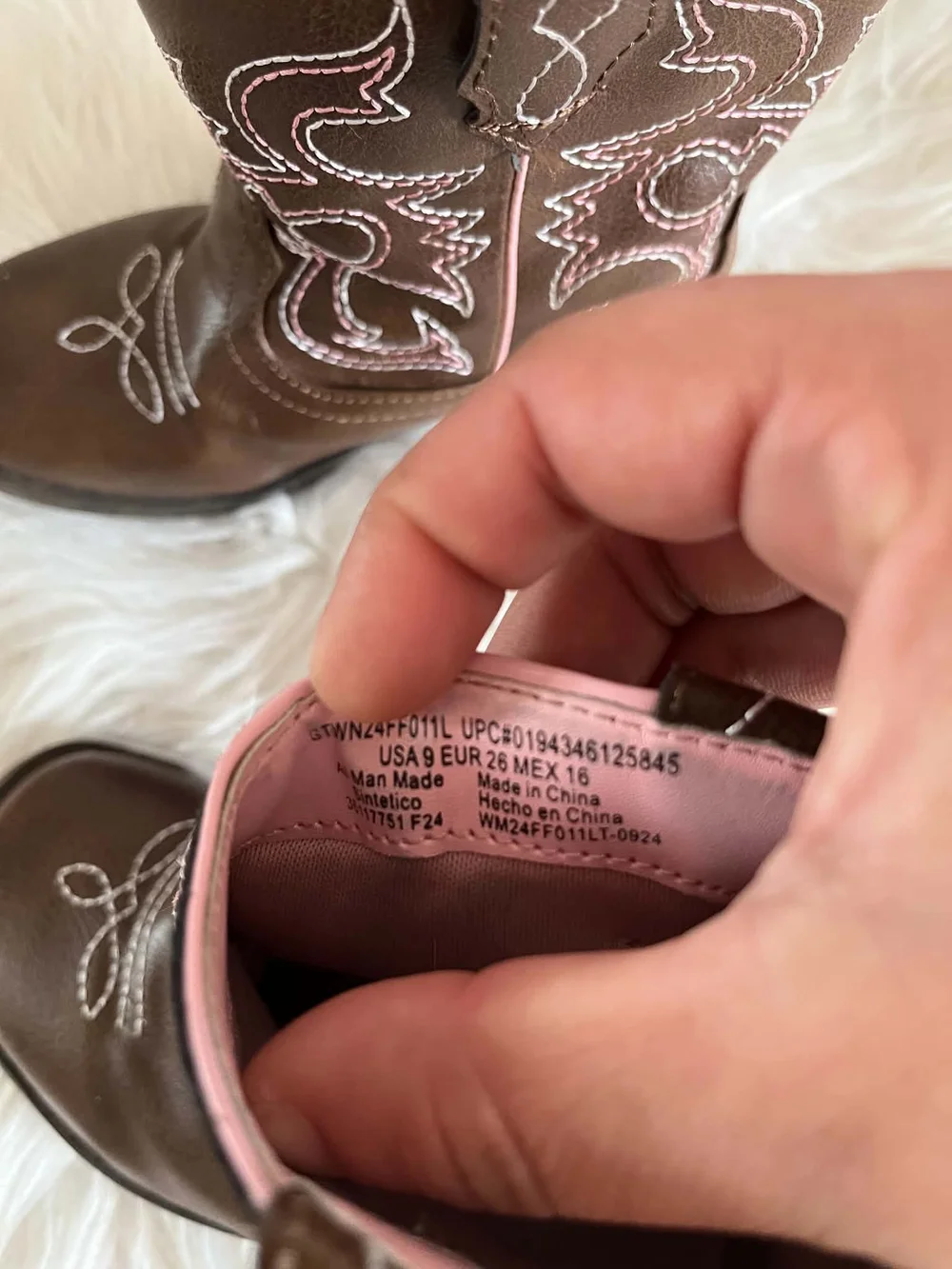 wonder nation Brown Girls' Cowboy Boots with Pink Trim Very Good